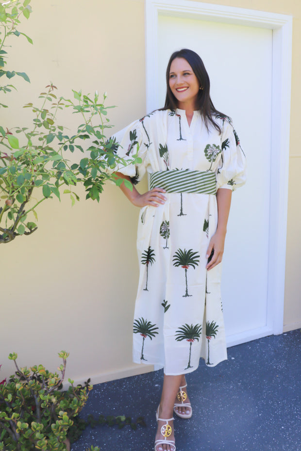 Cherry Kaftan Midi Dress - Green