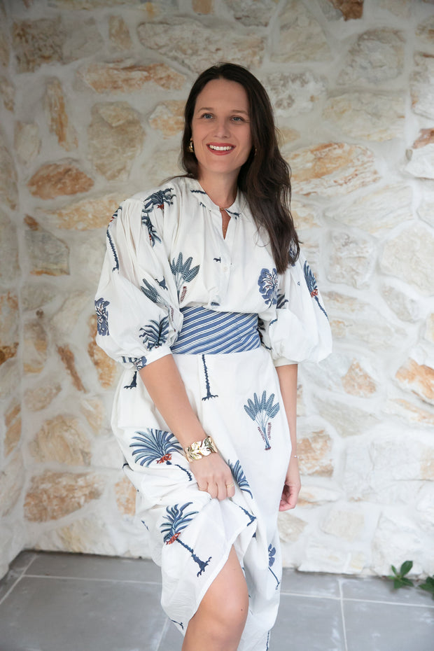 Cherry Kaftan Midi Dress - Blue