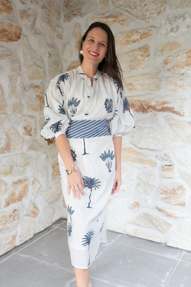 Cherry Kaftan Midi Dress - Blue