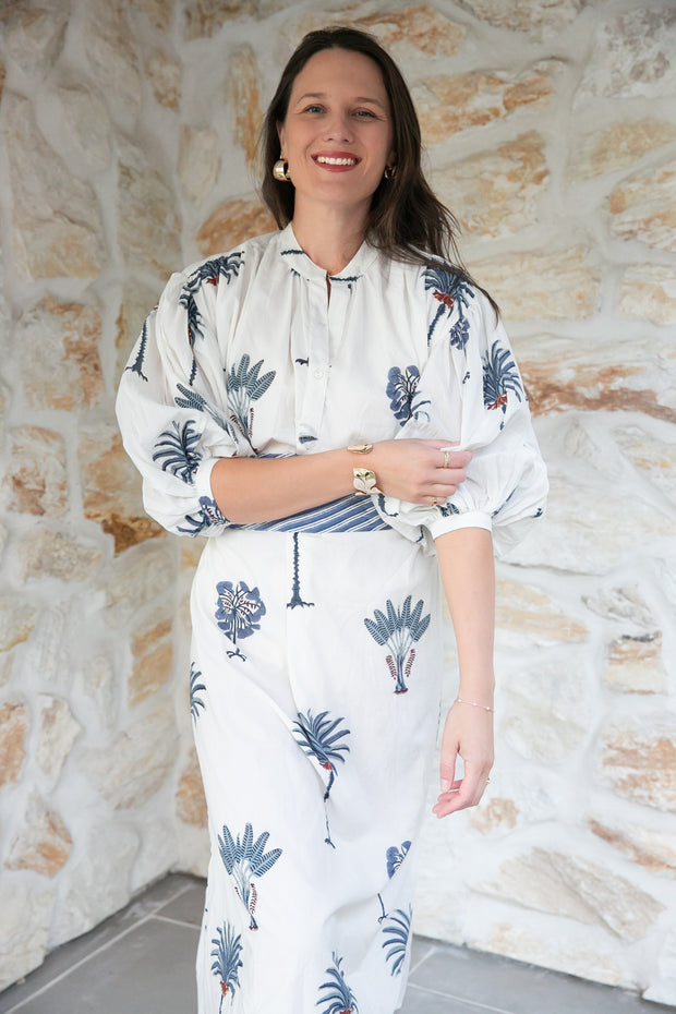 Cherry Kaftan Midi Dress - Blue