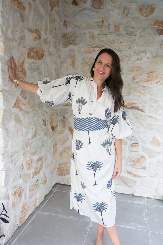 Cherry Kaftan Midi Dress - Blue
