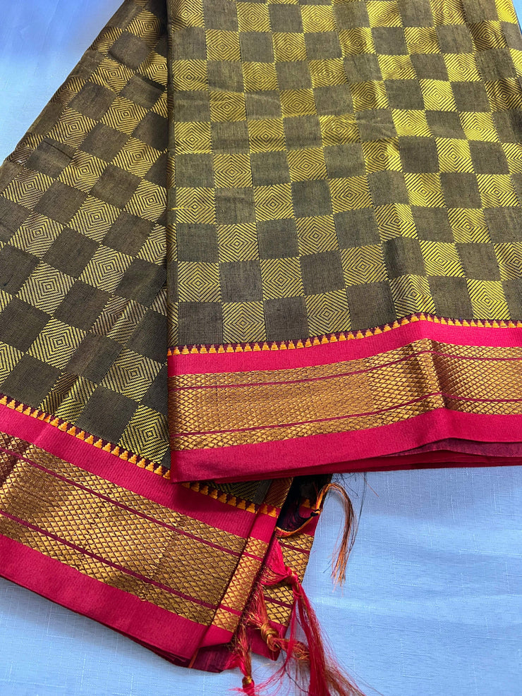 Handloom Resham Blended Silk Cotton Khun Saree - Golden -  by EeshaBoutique - gshop
