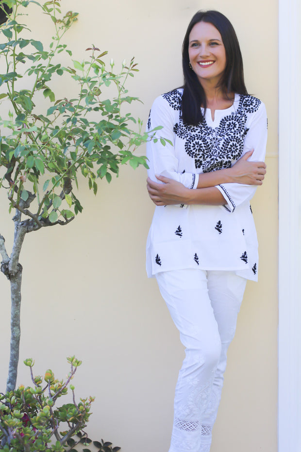 Colourful Daisy - White Cotton Top