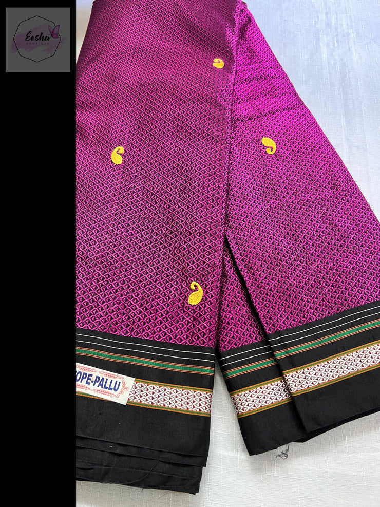 Magenta Handloom Silk Blended Khun Saree -Paisley Butta