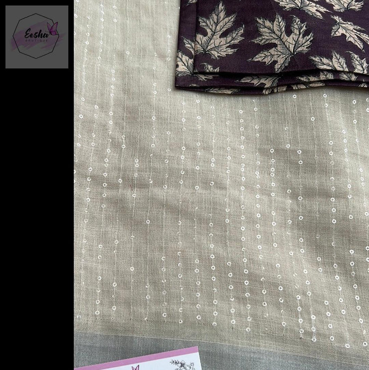 Off White Khadi Linen Sequence Work Saree -  by EeshaBoutique - gshop