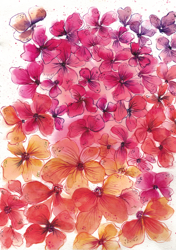 Orange Dancing Flowers - Original Watercolour Painting