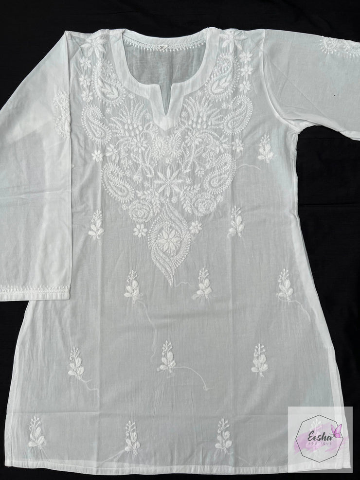 Flora - White Indian Cotton Short Top With hand Embroidery
