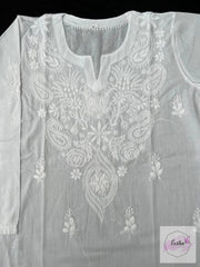 Flora - White Indian Cotton Short Top With hand Embroidery