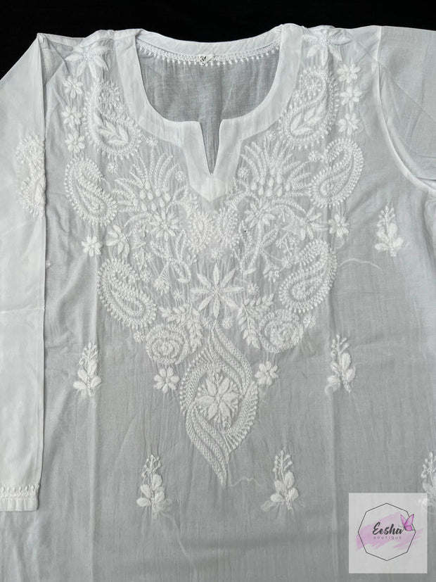 Flora - White Indian Cotton Short Top With hand Embroidery