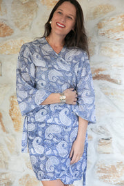 Gray Paisley Short Kimono Robe