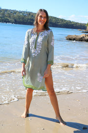 Green Crepe Silk Hand Embroidered Tunic