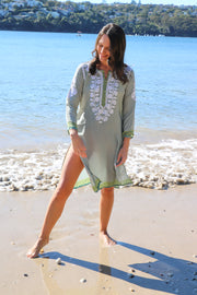 Green Crepe Silk Hand Embroidered Tunic