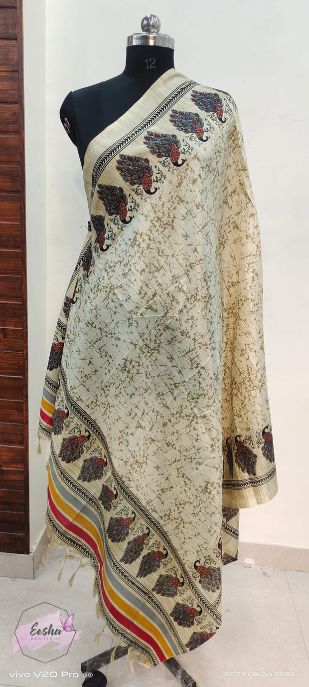 Khadi Cotton Silk Dupatta - Peacock