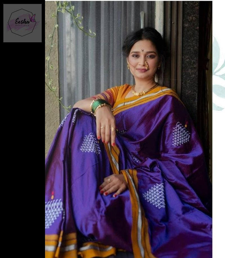 Purple Handloom Silk Blended Khun Saree - Saraswati Butta -  by EeshaBoutique - gshop