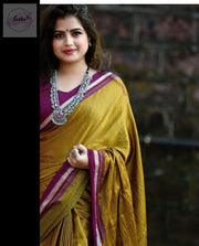 Yellow Handloom Silk Blended Cotton Khun Saree -  by EeshaBoutique - gshop