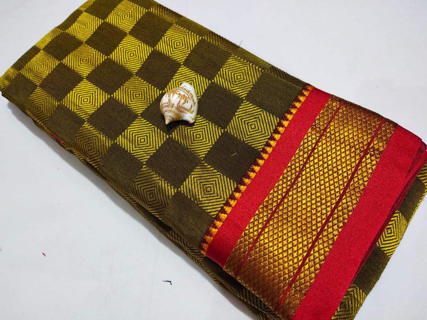 Handloom Resham Blended Silk Cotton Khun Saree - Golden -  by EeshaBoutique - gshop