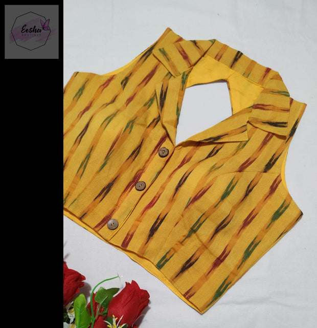 Ikat Cotton Saree Blouse -  by EeshaBoutique - gshop, Saree Blouse