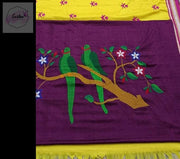 Yellow Handloom Resham Blended Silk Cotton Khun Saree - Parrot Embroidery -  by EeshaBoutique - gshop