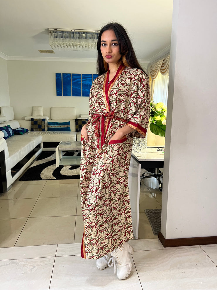 Vintage Silk Robe - Leaves -  by EeshaBoutique - 