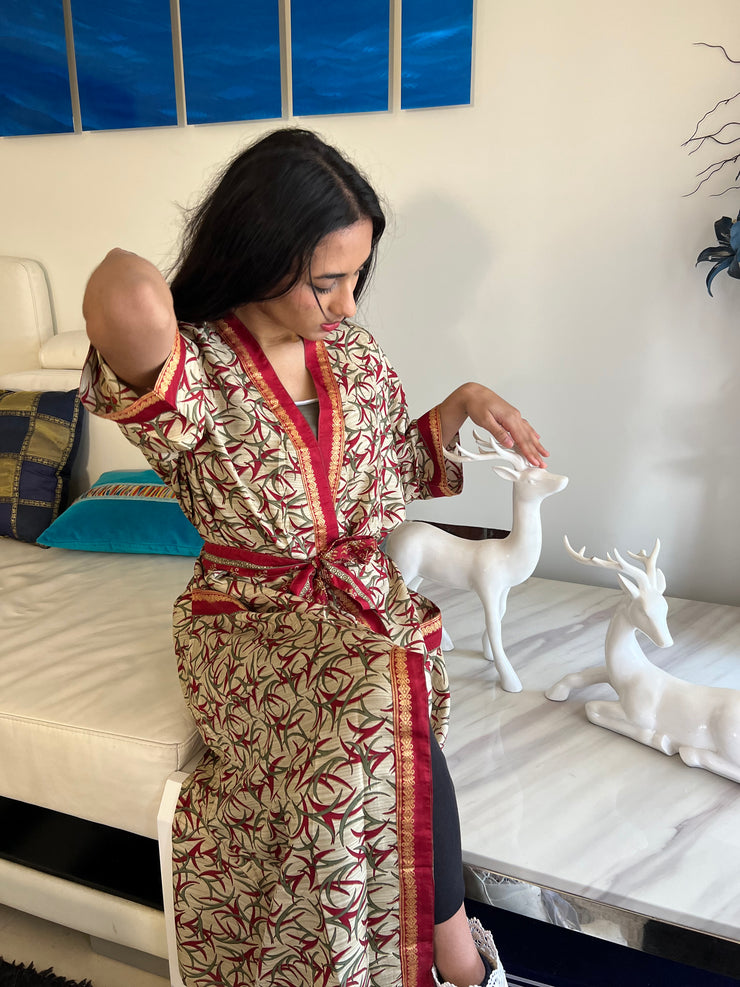 Vintage Silk Robe - Leaves -  by EeshaBoutique - 