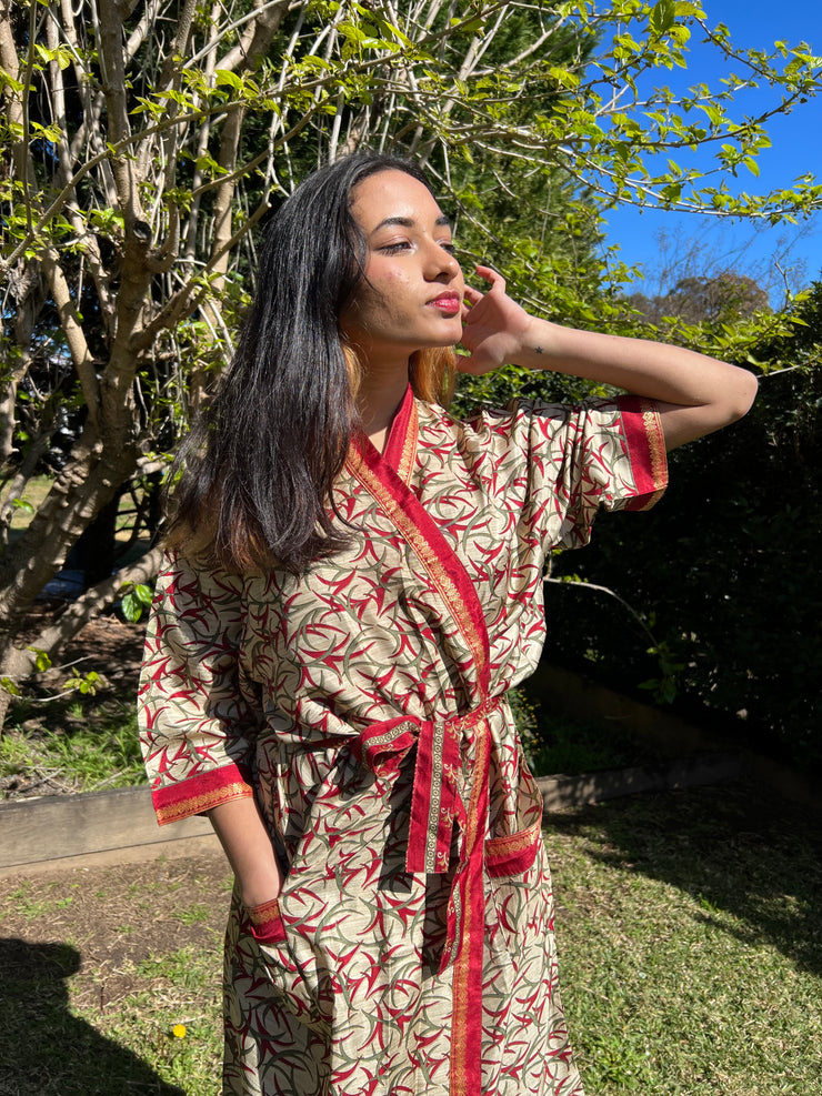 Vintage Silk Robe - Leaves -  by EeshaBoutique - 