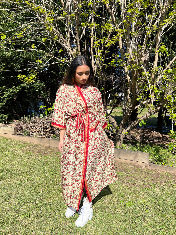 Vintage Silk Robe - Leaves -  by EeshaBoutique - 
