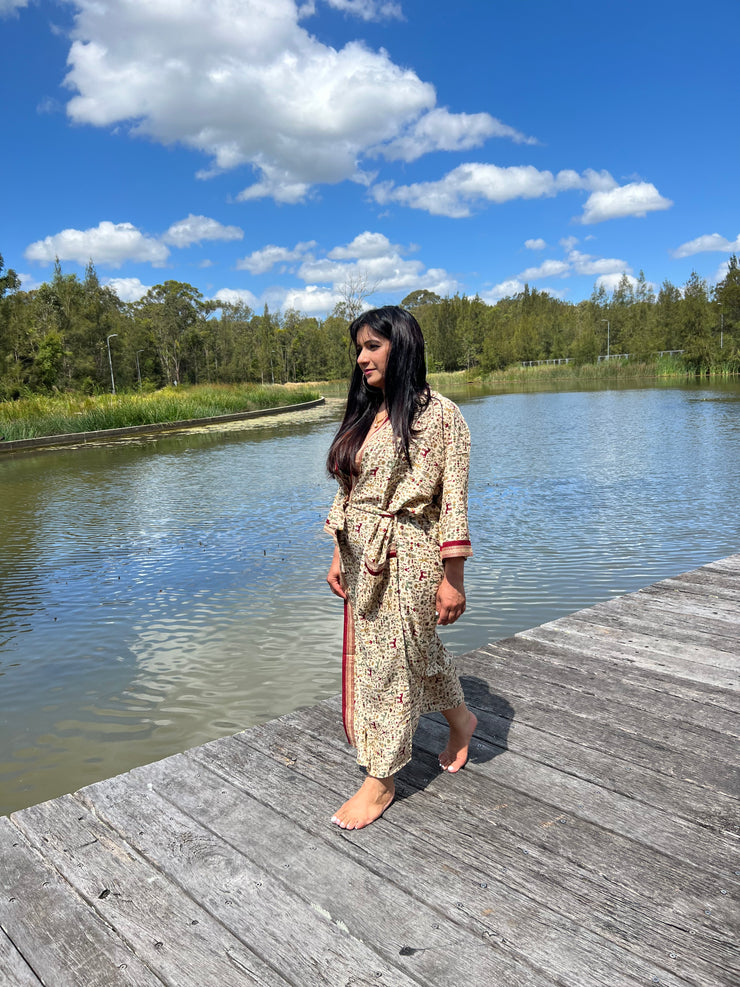 Vintage Silk Robe - Sand -  by EeshaBoutique - 