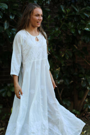Rekha - Hand Embroidered White  Maxi Dress