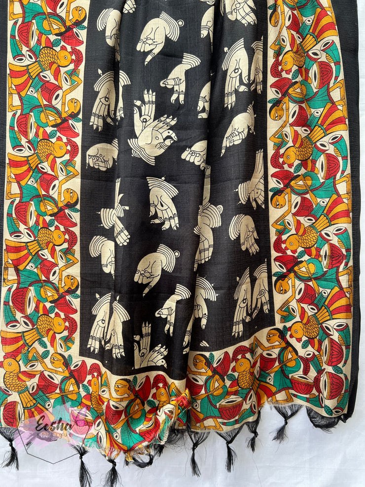 Black Khadi Cotton Silk Dupatta