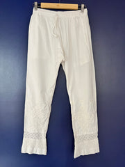 White Cotton Lycra Cigarette Pant - Lace