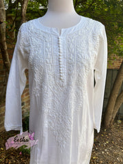 White Cotton Tunic - Hand Embroidered Chikankari Kurta