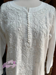 White Cotton Tunic - Hand Embroidered Chikankari Kurta