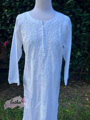 White Cotton Tunic - Hand Embroidered Chikankari Kurta