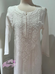 White Cotton Tunic - Hand Embroidered Chikankari Kurta