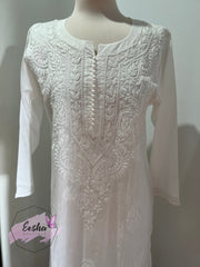 White Cotton Tunic - Hand Embroidered Chikankari Kurta