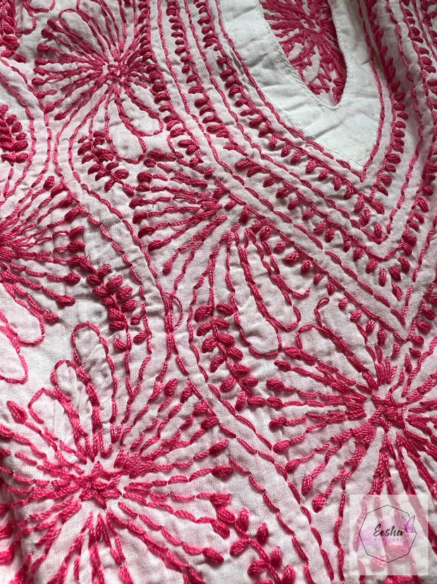 Zoya - Cotton Tunic Top - Pink Chikankari