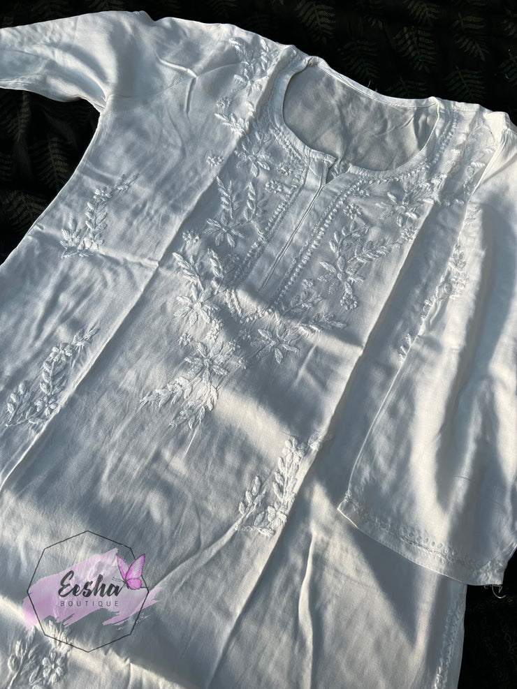 Latika Long Tunic - Hand Embroidered Chikankari Kurta