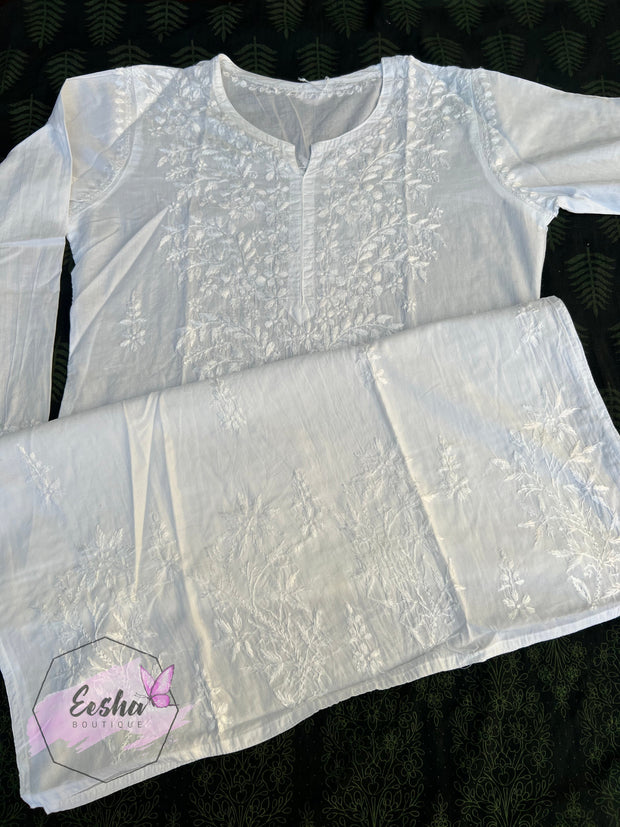 White Cotton Tunic - Flora - Hand Embroidered Chikankari Kurta