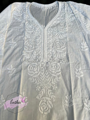 White Cotton Tunic - Rose - Hand Embroidered Chikankari Kurta