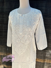 White Hand Embroidered Dobby Cotton Tunic