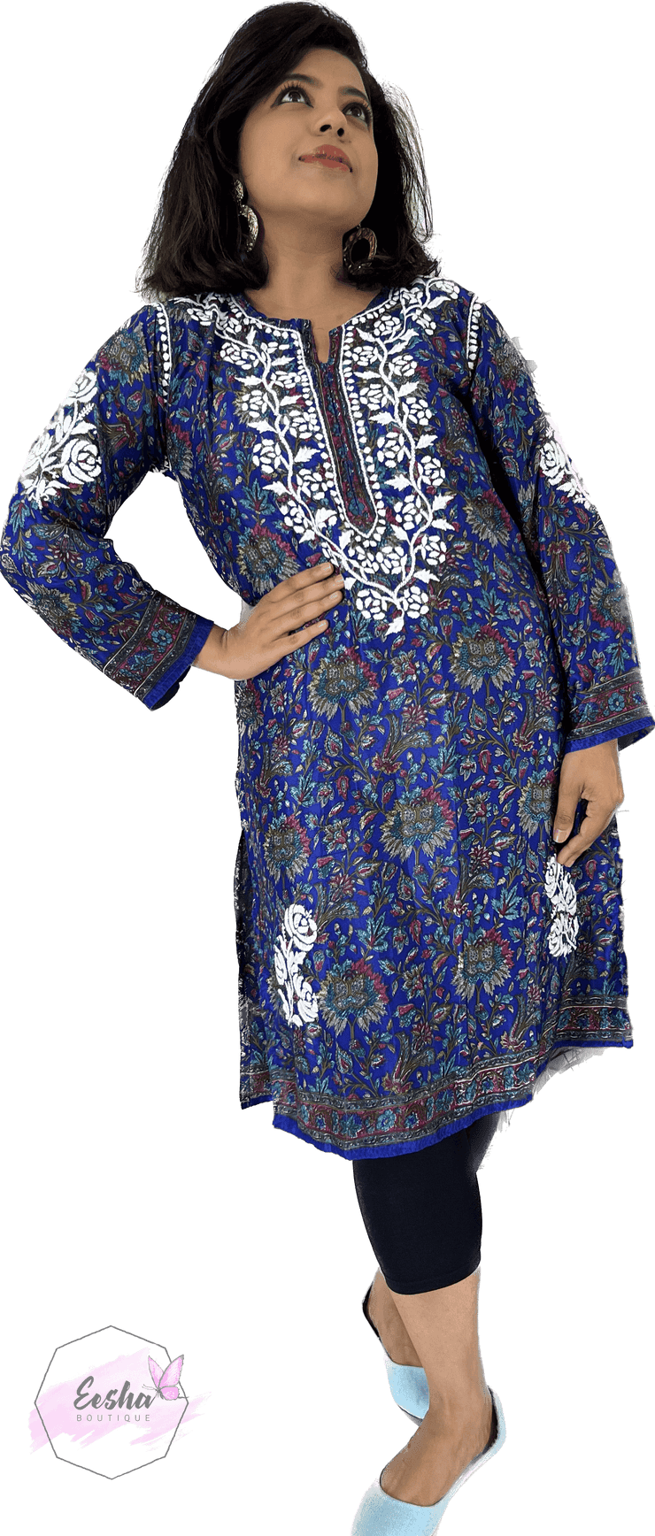 Crepe Silk Chikankari Hand Embroidered Long Tunic Kurta