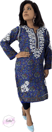Crepe Silk Chikankari Hand Embroidered Long Tunic Kurta