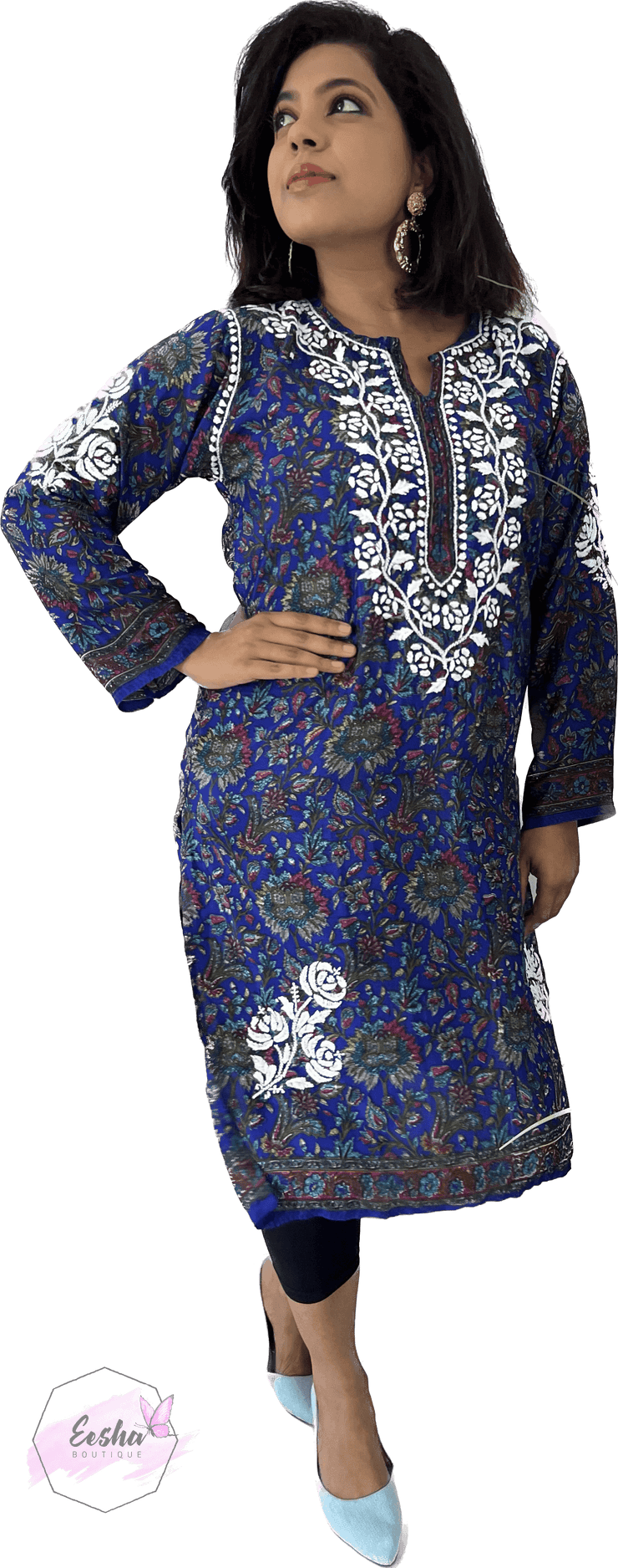Crepe Silk Chikankari Hand Embroidered Long Tunic Kurta