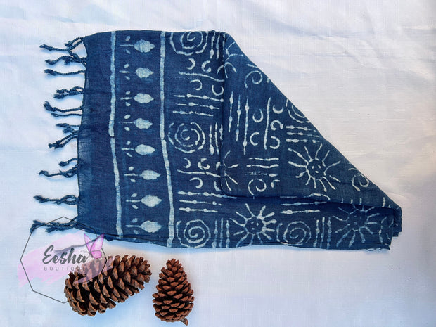 Indigo Blue Dabu Batik Scarf Indian Organic Cotton