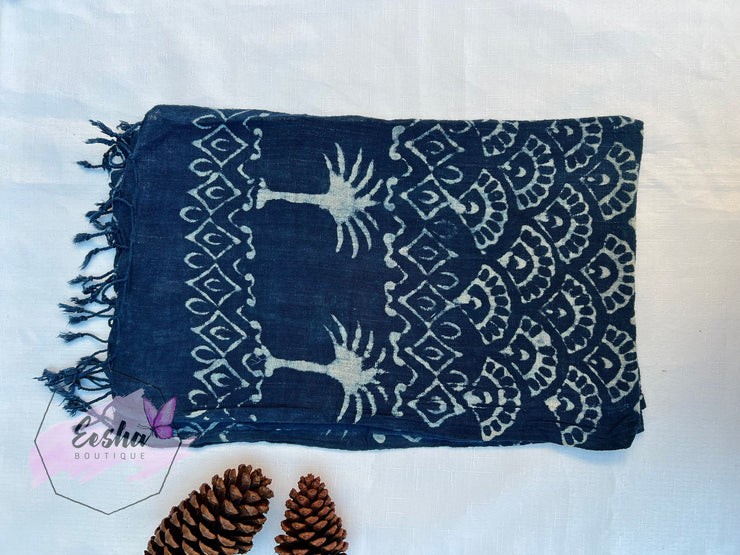 Indigo Blue Dabu Batik Scarf Indian Organic Cotton