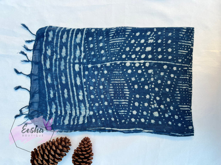 Indigo Blue Dabu Batik Scarf Indian Organic Cotton