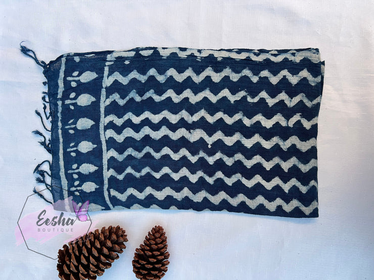 Indigo Blue Dabu Batik Scarf Indian Organic Cotton