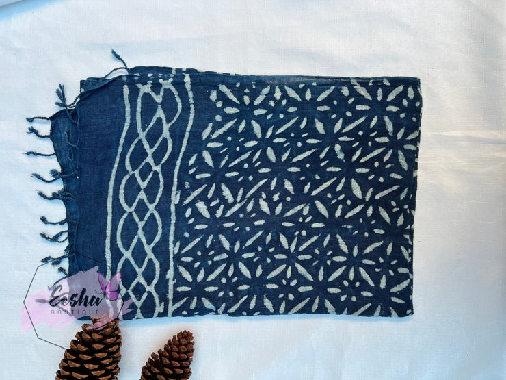 Indigo Blue Dabu Batik Scarf Indian Organic Cotton