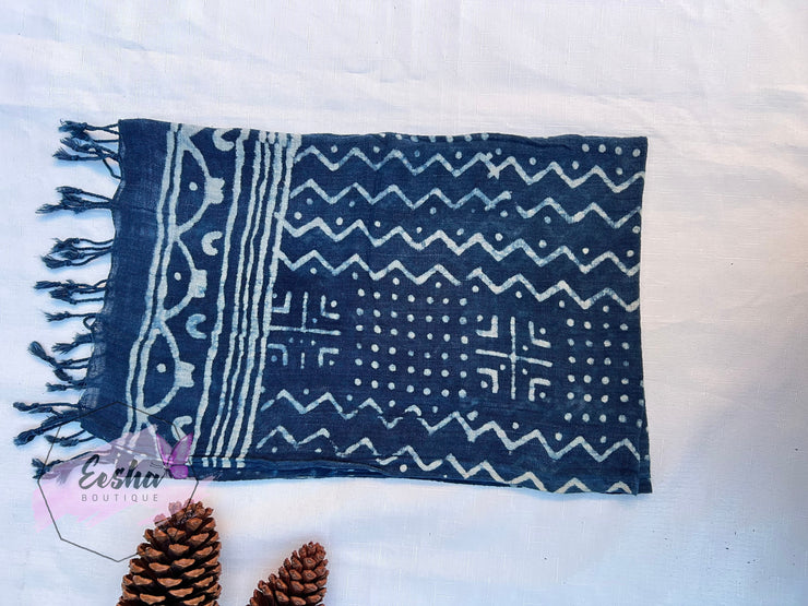 Indigo Blue Dabu Batik Scarf Indian Organic Cotton