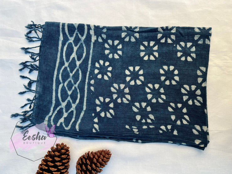 Indigo Blue Dabu Batik Scarf Indian Organic Cotton